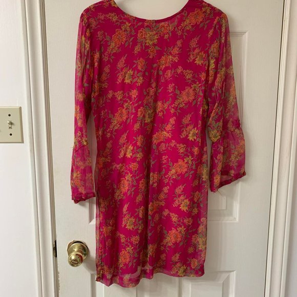🌷3 for$25🌷Unbranded, US S, Fuchsia & Orange Floral Chiffon Side Slit Tunic Dress - Picture 4 of 5